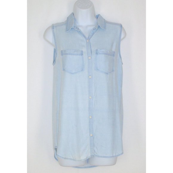 Rubbish Blue Chambray Button Up Top S Sleeveless Rayon - Picture 1 of 5
